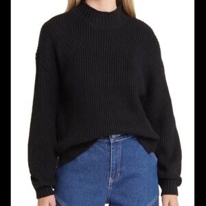 BP Cotton Black Chunky Knit Ribbed Turtleneck Sweater